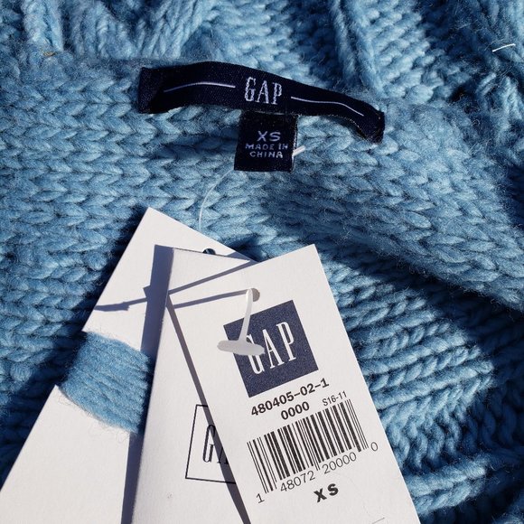 Sweater Wool Blend Celtic Cable Lt Blue GAP Sz XS - Picture 10 of 12